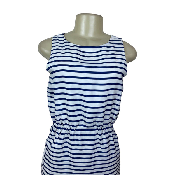 J.Crew Womens Sleeveless Striped Dress With Elastic Waist White & Navy Size 0