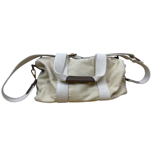 Brandy Melville Womens Beige Canvas Zip-Top Shoulder Bag With Adjustable Strap & Inner Pocket