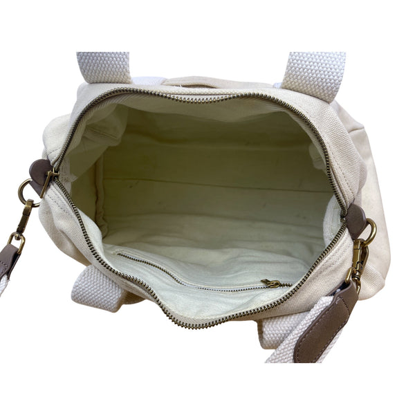 Brandy Melville Womens Beige Canvas Zip-Top Shoulder Bag With Adjustable Strap & Inner Pocket