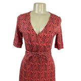 Toad & Co Red & Black Wrap Dress With Leaf Print V-Neckline Short Sleeves Sz XS