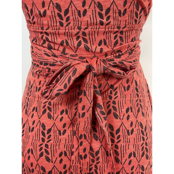 Toad & Co Red & Black Wrap Dress With Leaf Print V-Neckline Short Sleeves Sz XS