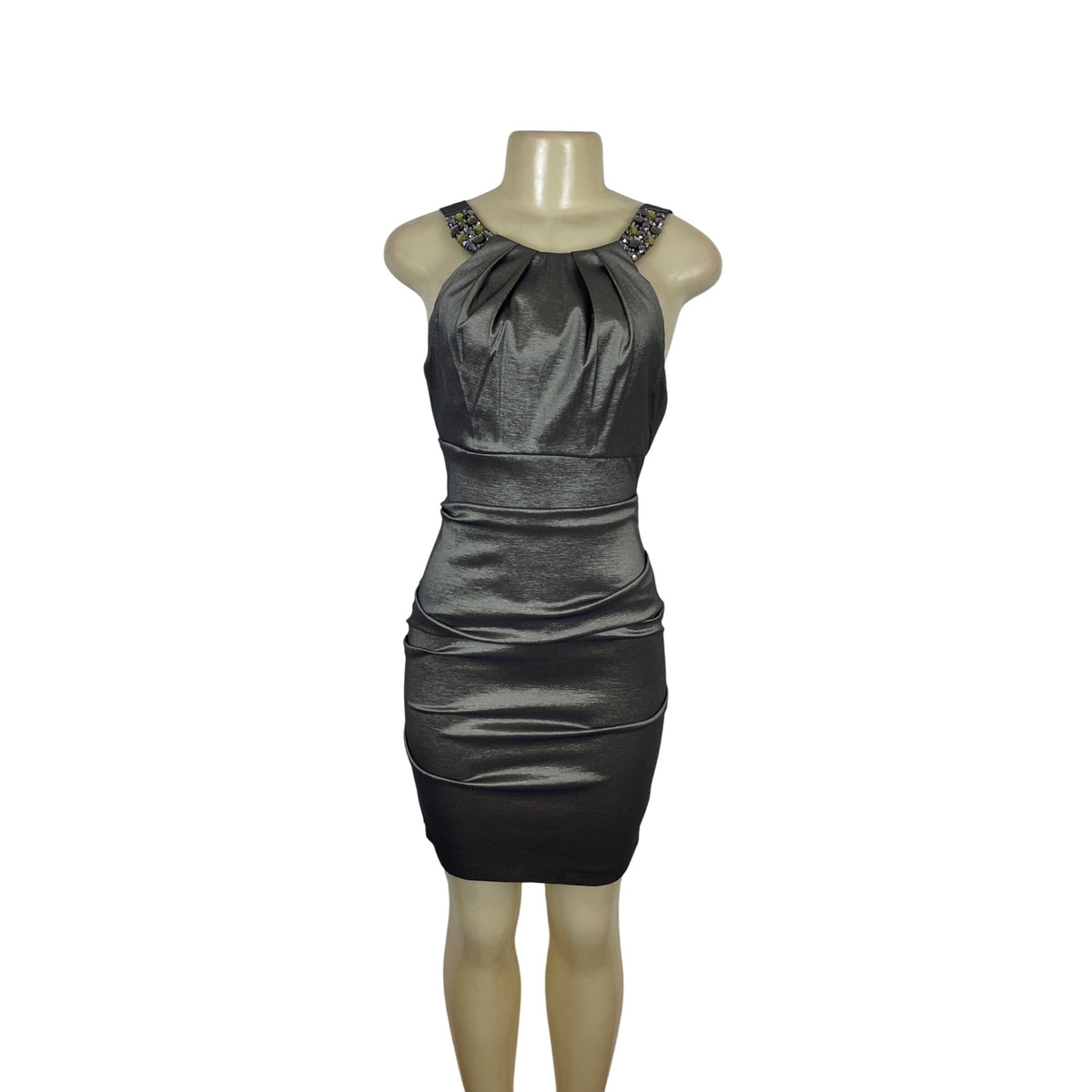 Cache Womens Silver Sleeveless Cocktail Dress With Embellished Straps Size 6