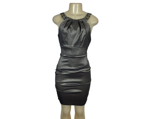 Cache Womens Silver Sleeveless Cocktail Dress With Embellished Straps Size 6