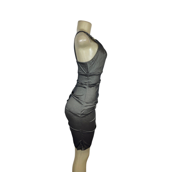 Cache Womens Silver Sleeveless Cocktail Dress With Embellished Straps Size 6