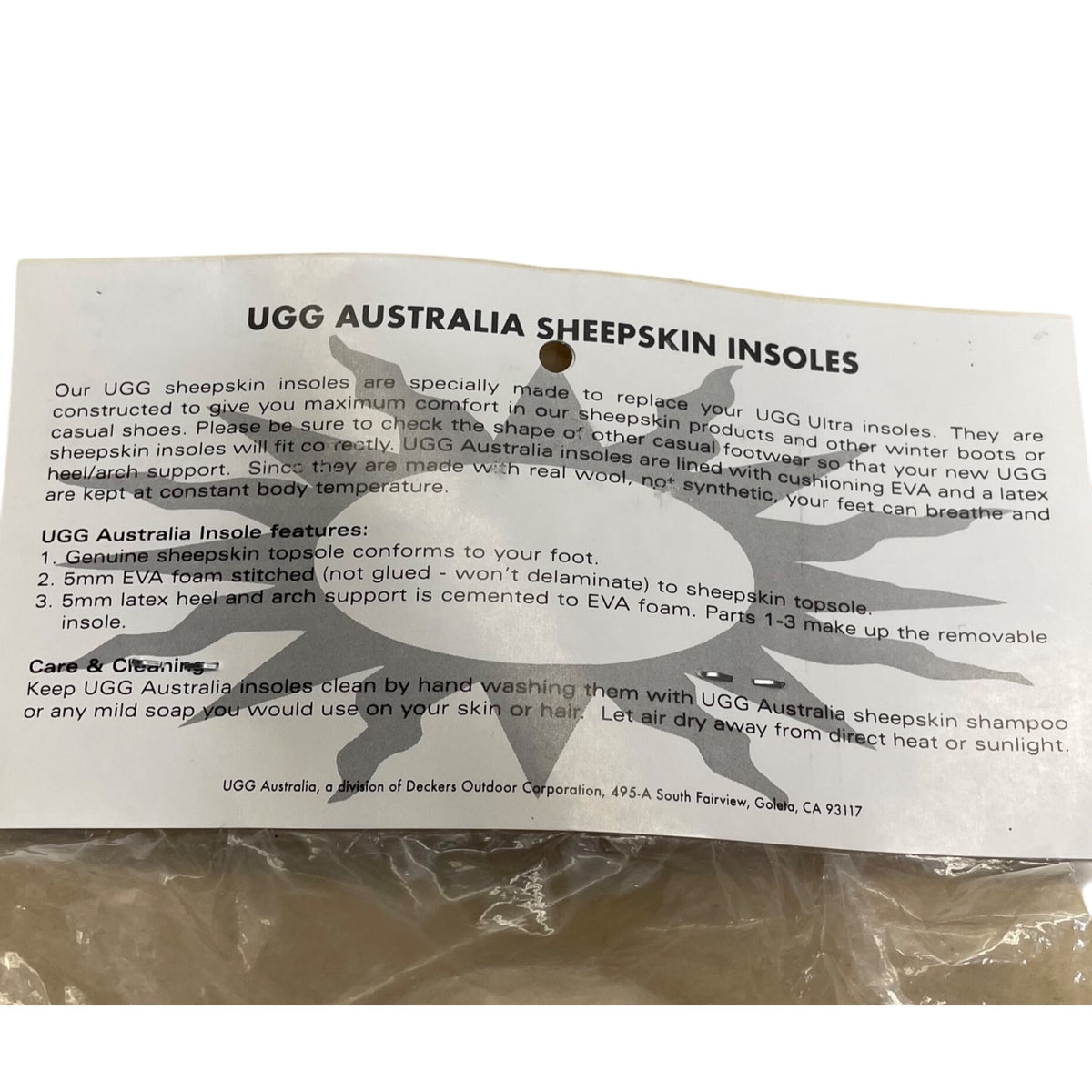 UGG Sheepskin Unisex Natural Insoles Genuine Wool With Arch Support Sz 9M/11W