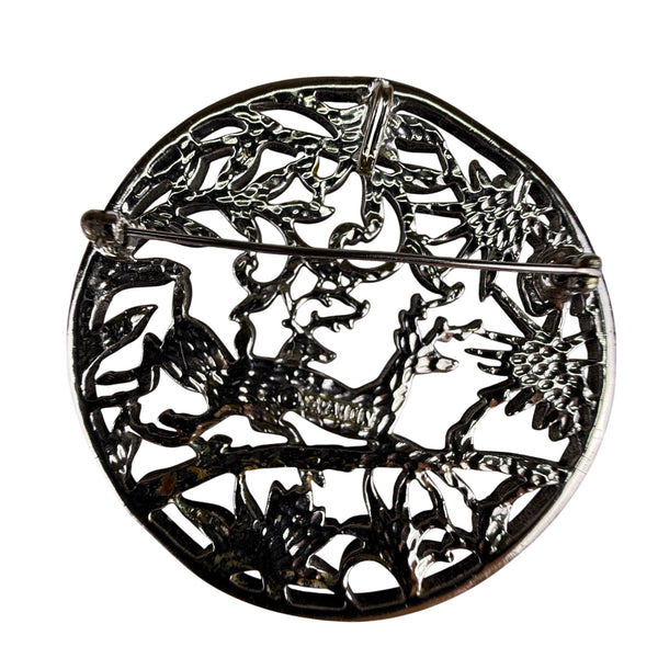 Vintage Sarah Coventry Silver Tone Reindeer Brooch Filigree Design Round Pin