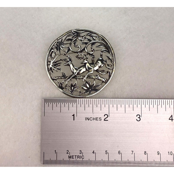 Vintage Sarah Coventry Silver Tone Reindeer Brooch Filigree Design Round Pin