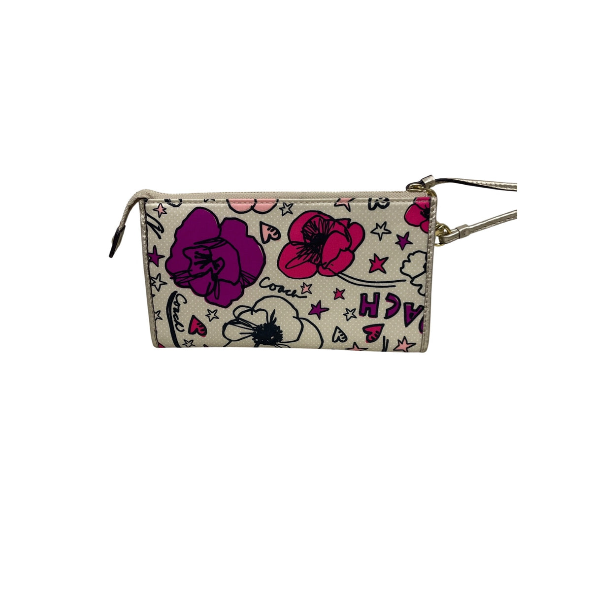 Coach Womens Cream Canvas Wristlet Multicolor Floral Print Gold-Tone Accents