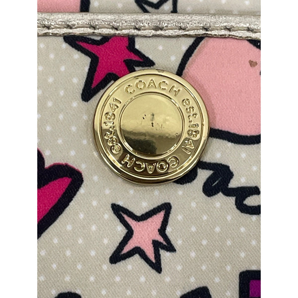 Coach Womens Cream Canvas Wristlet Multicolor Floral Print Gold-Tone Accents