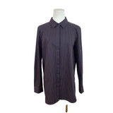 Lafayette 148 New York Women Navy & Orange Striped Button-Up Shirt Long Sleeve Size M