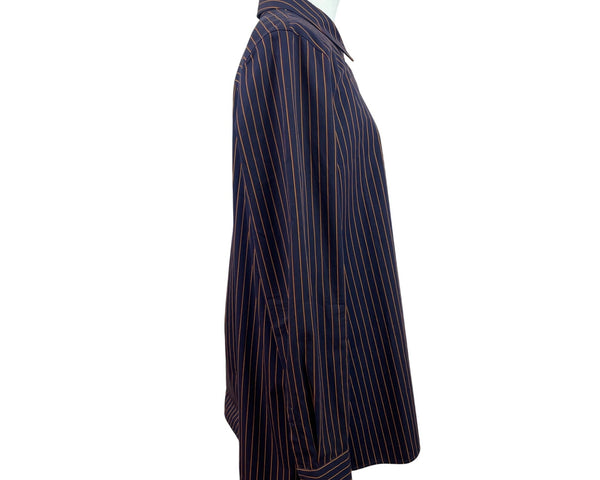 Lafayette 148 New York Women Navy & Orange Striped Button-Up Shirt Long Sleeve Size M