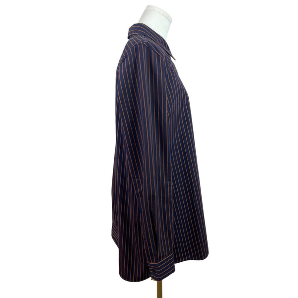 Lafayette 148 New York Women Navy & Orange Striped Button-Up Shirt Long Sleeve Size M
