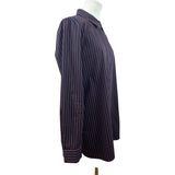 Lafayette 148 New York Women Navy & Orange Striped Button-Up Shirt Long Sleeve Size M