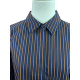 Lafayette 148 New York Women Navy & Orange Striped Button-Up Shirt Long Sleeve Size M