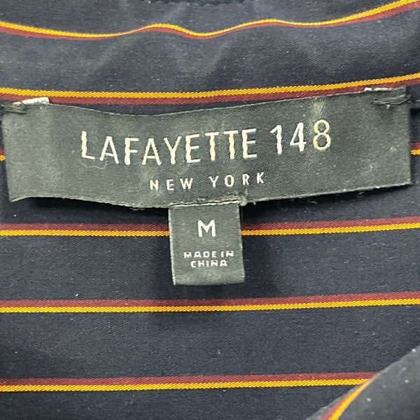Lafayette 148 New York Women Navy & Orange Striped Button-Up Shirt Long Sleeve Size M