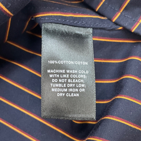 Lafayette 148 New York Women Navy & Orange Striped Button-Up Shirt Long Sleeve Size M