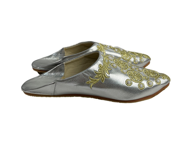 Mazouzi Women's Silver Gold Moroccan Slip On Mule Sandals Sz 9