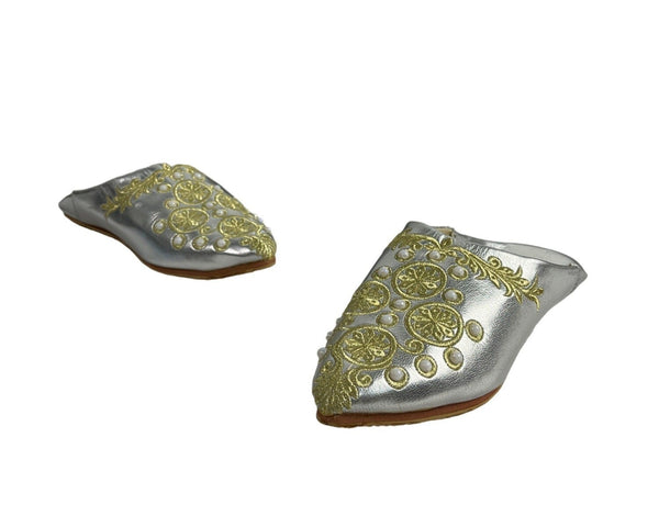 Mazouzi Women's Silver Gold Moroccan Slip On Mule Sandals Sz 9