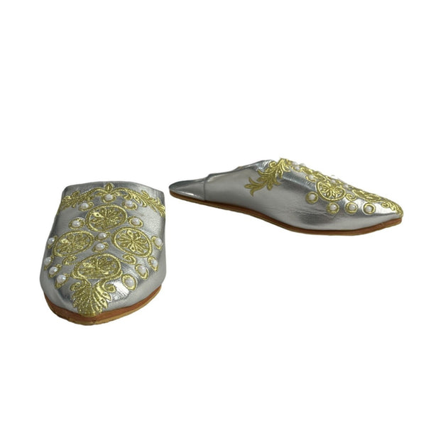 Mazouzi Women's Silver Gold Moroccan Slip On Mule Sandals Sz 9