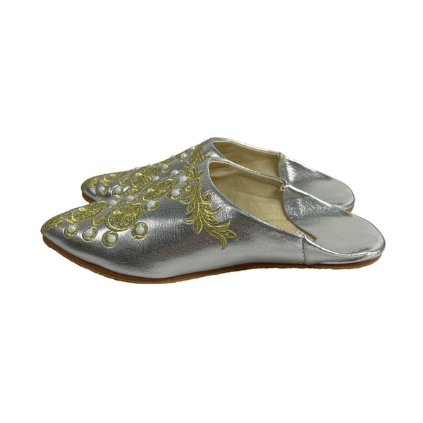 Mazouzi Women's Silver Gold Moroccan Slip On Mule Sandals Sz 9