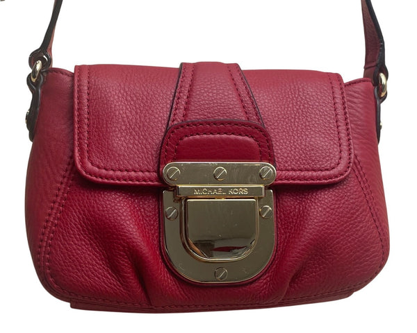 Michael Kors Red Pebbled Leather Crossbody Bag With Gold-Tone Lock Closure