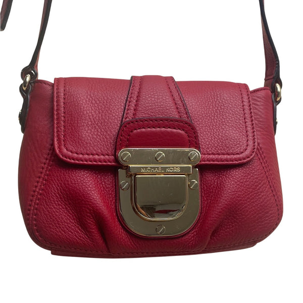 Michael Kors Red Pebbled Leather Crossbody Bag With Gold-Tone Lock Closure