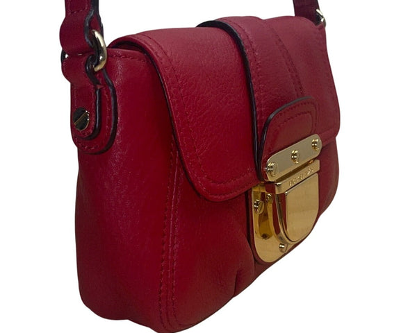 Michael Kors Red Pebbled Leather Crossbody Bag With Gold-Tone Lock Closure