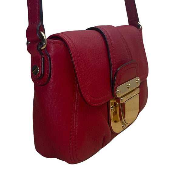 Michael Kors Red Pebbled Leather Crossbody Bag With Gold-Tone Lock Closure