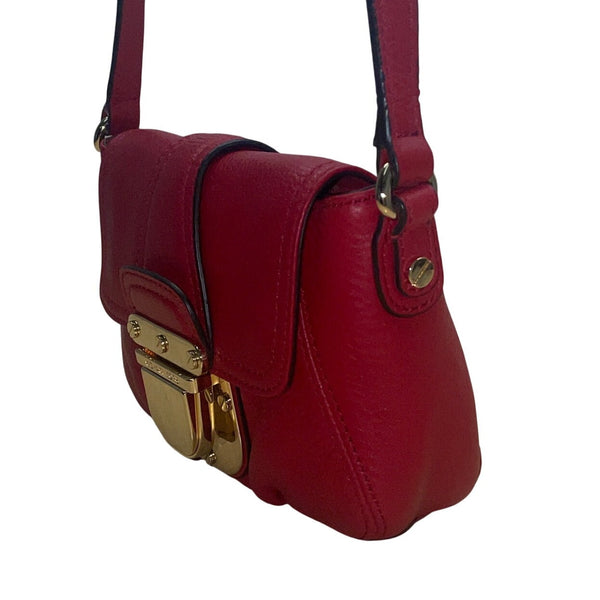 Michael Kors Red Pebbled Leather Crossbody Bag With Gold-Tone Lock Closure