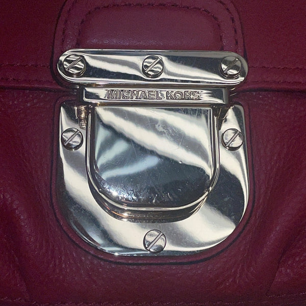 Michael Kors Red Pebbled Leather Crossbody Bag With Gold-Tone Lock Closure