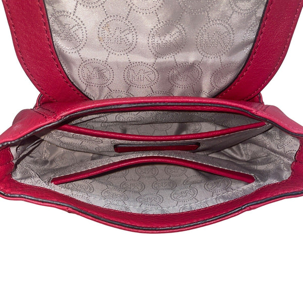 Michael Kors Red Pebbled Leather Crossbody Bag With Gold-Tone Lock Closure