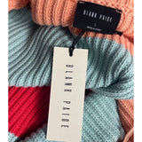 Blank Paige Distressed Colorblock Knit Sweater L V-Neck Long Sleeve Multicolor