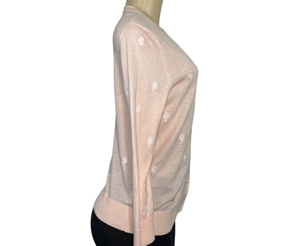 Loft Peach Cardigan White Embroidered Floral Design Button-Up Front Size S - New