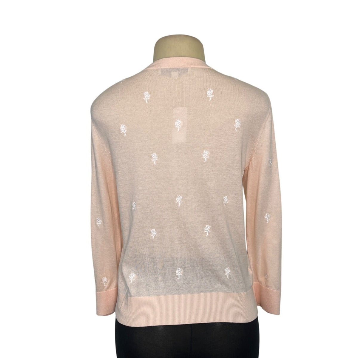 Loft Peach Cardigan White Embroidered Floral Design Button-Up Front Size S - New