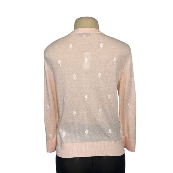 Loft Peach Cardigan White Embroidered Floral Design Button-Up Front Size S - New