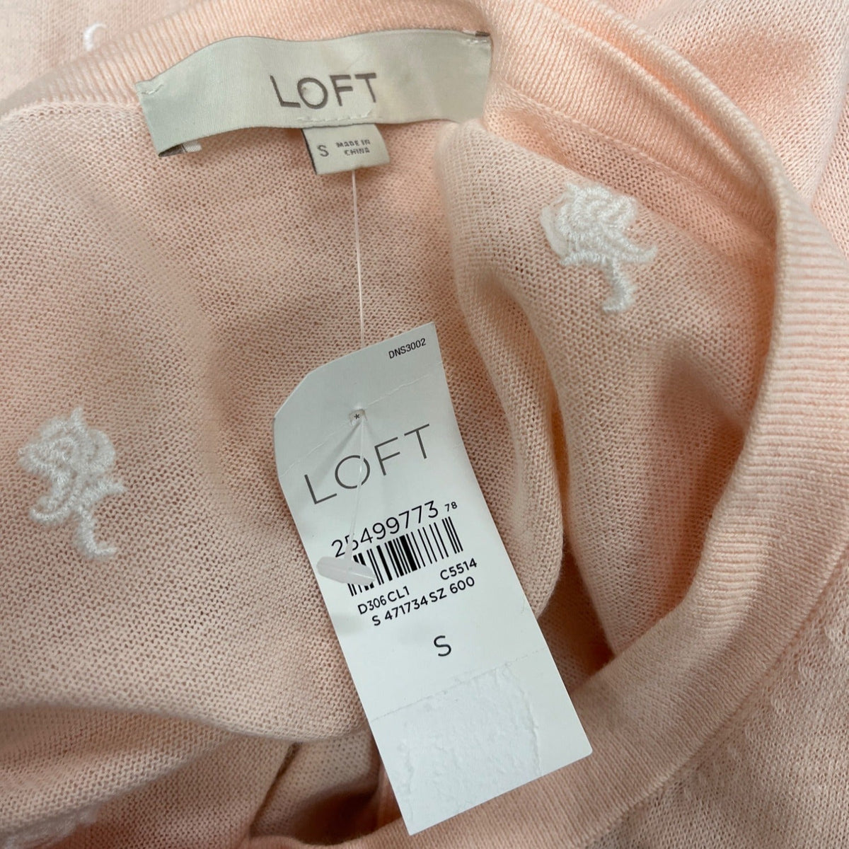 Loft Peach Cardigan White Embroidered Floral Design Button-Up Front Size S - New