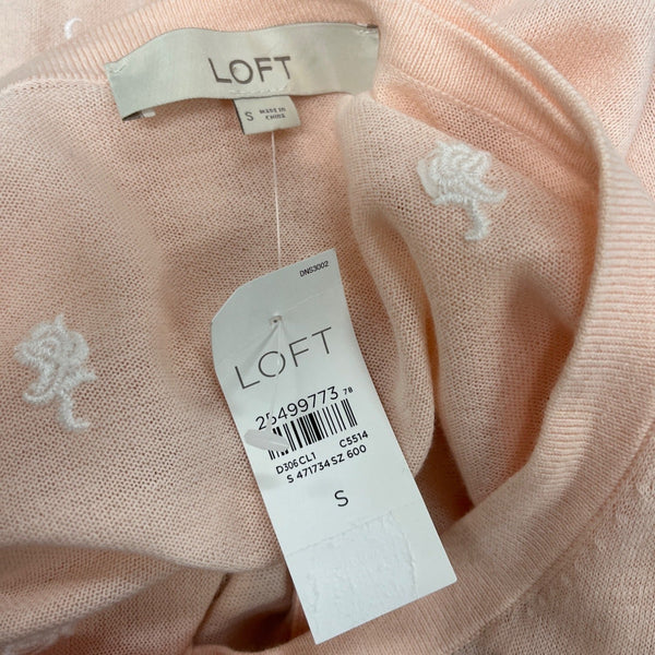 Loft Peach Cardigan White Embroidered Floral Design Button-Up Front Size S - New