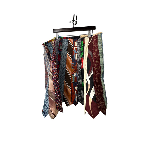 Vintage Multi-Color Unisex Necktie Skirt Patchwork One-Of-A-Kind Boho Statement Skirt OS