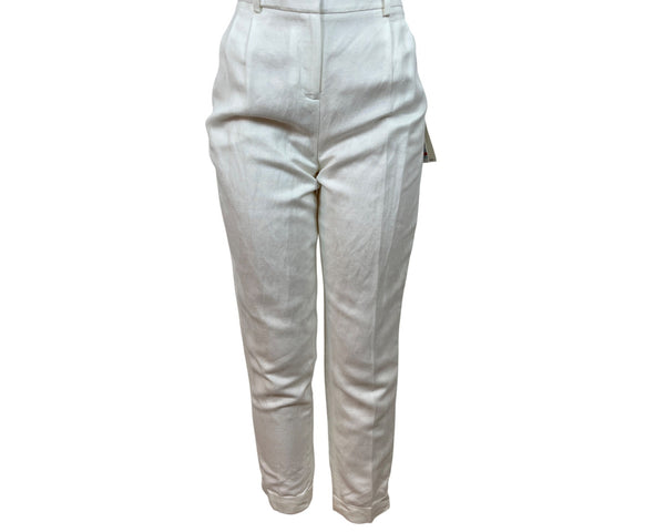 Calvin Klein Womens High-Rise White Trousers With Straight Fit Size 6 - New