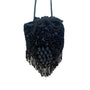 Victorian Style Black Velvet Beaded Evening Drawstring Pouch Bag With Fringe