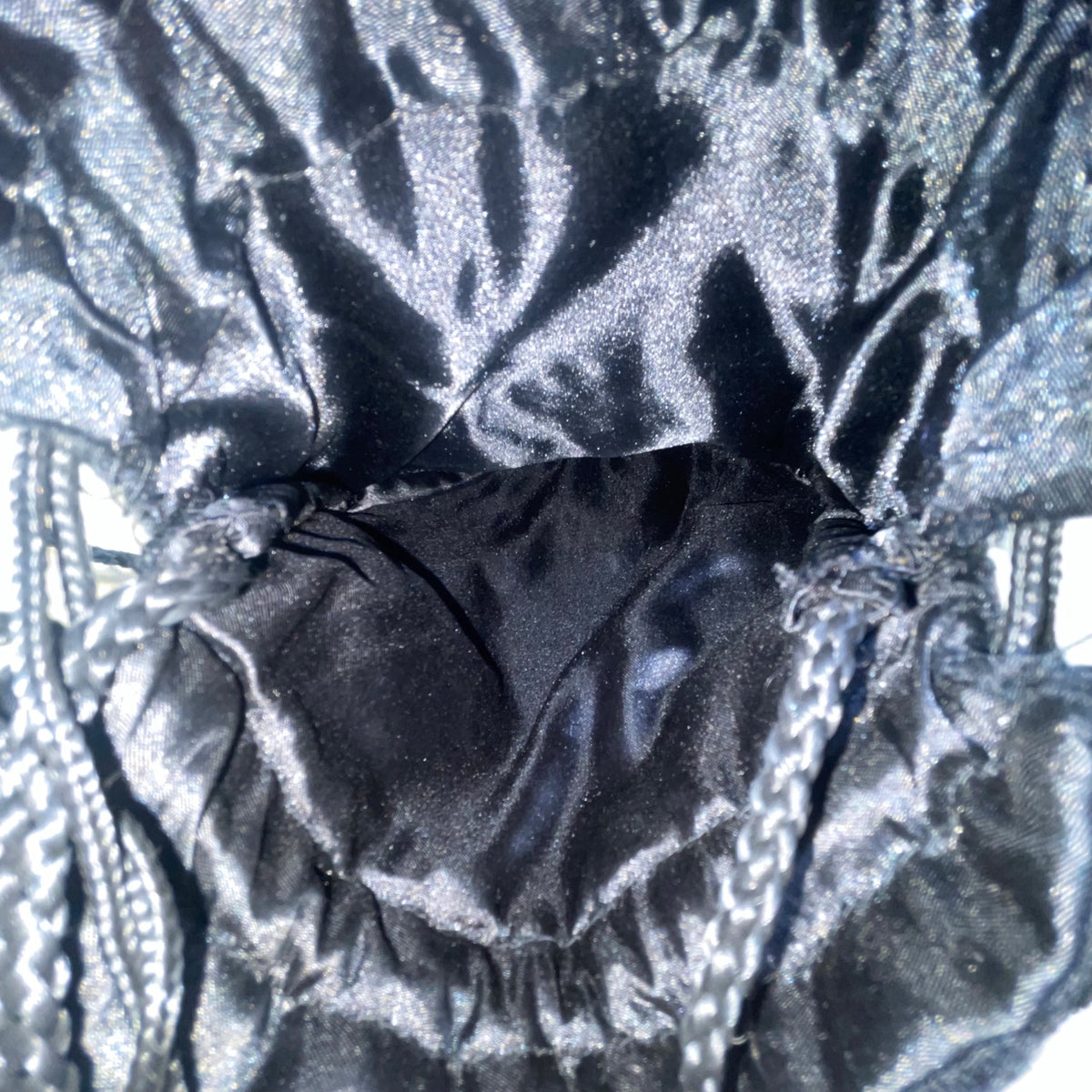 Victorian Style Black Velvet Beaded Evening Drawstring Pouch Bag With Fringe