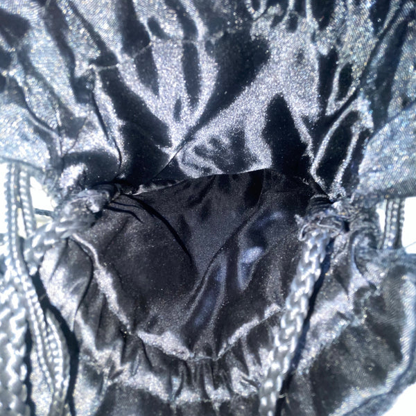 Victorian Style Black Velvet Beaded Evening Drawstring Pouch Bag With Fringe