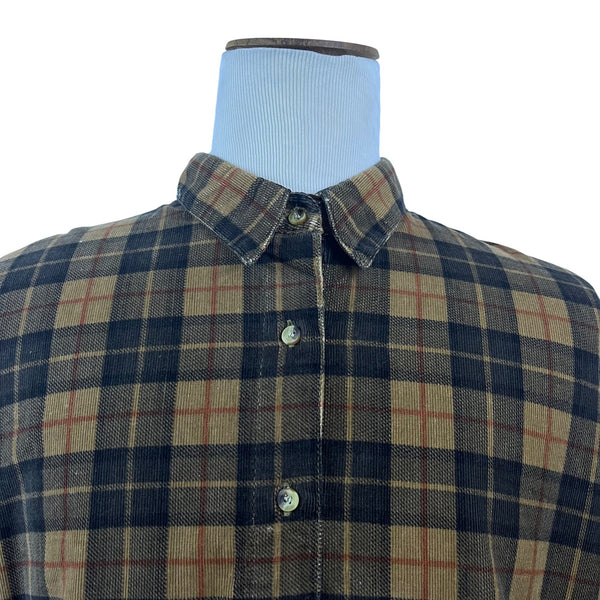 Solutions Original Mens Brown & Black Plaid Long Sleeve Button-Up Shirt Size L