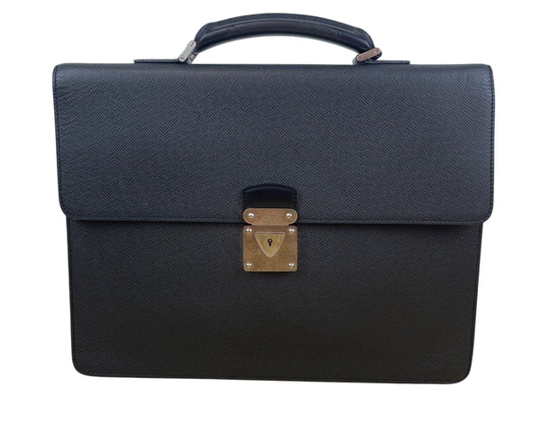 Louis Vuitton Black Leather Laguito Ardoise With Lock & Keys Briefcase Sz L
