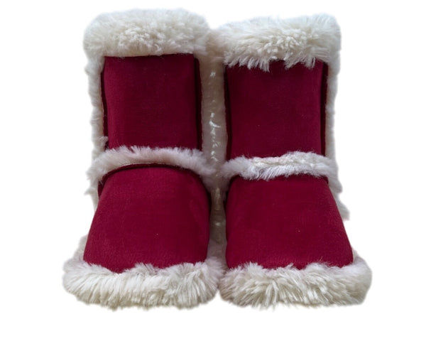 Pottery Barn Kids Red & White Faux Fur-Lined Kids Booties Size S