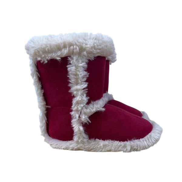 Pottery Barn Kids Red & White Faux Fur-Lined Kids Booties Size S