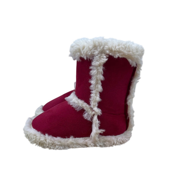 Pottery Barn Kids Red & White Faux Fur-Lined Kids Booties Size S