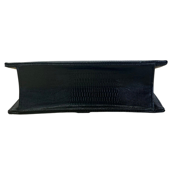 Vintage Meyers Black Faux Croc Embossed Leather & Rhinestoned Gold Frame Clutch