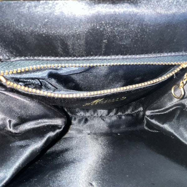Vintage Meyers Black Faux Croc Embossed Leather & Rhinestoned Gold Frame Clutch