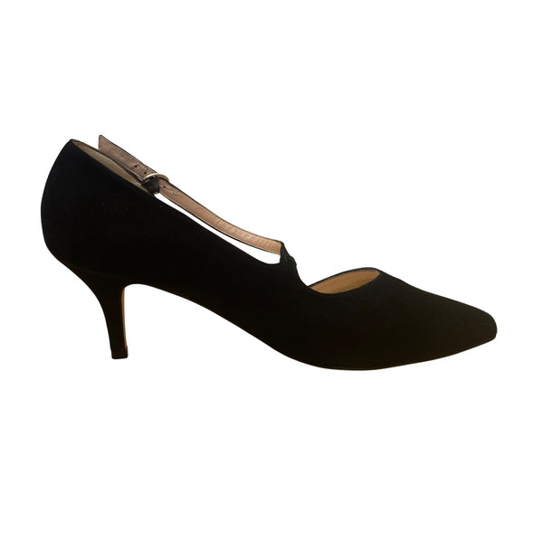 Sargasso & Grey Womens Black Suede Cross Strap Heels Elegant Pointed Toe Size 42